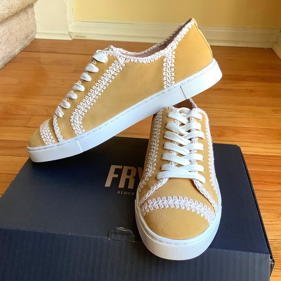 Frye Ivy Crochet Suede Lace Up Sneaker Marigold SZ 9 - Picture 1 of 12